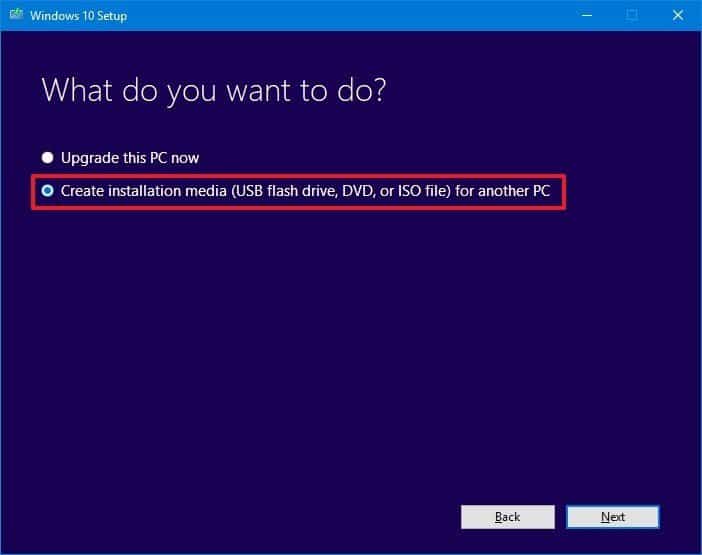 Create installation media option